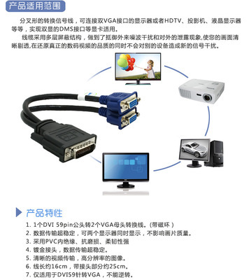 【59針DVI轉雙VGA線. 59針轉2 VGA線 DVI顯卡轉換線.顯卡轉接線】價格,廠家,圖片,數據線、接口連接線,深圳市贊國科技-
